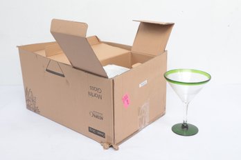 6 New 24oz Acopa Tableware Green Trim Martini Glasses