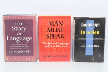 Linguistics & Semantics Scholarly Lot: Mario Pei, Roy Gallant, S. I. Hayakawa, 3 Vintage HC DJ