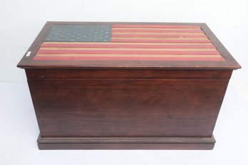 Wood Storage Chest W/American Flag Top & Insert Tray
