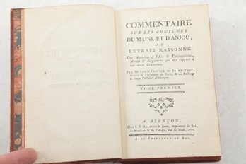 1777 Commentary On The Customs Of Maine And Anjou/Commentaire Sur Les Coutumes Du Maine Et D'Anjou,
