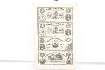 Antebellum Citizens Bank Of Louisiana Uncut Proof Sheet One Two Three Dollar Notes New Orleans Engraving