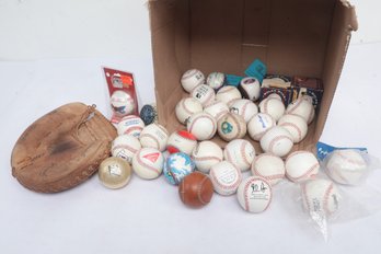 Large Lot Of Assorted Baseballs W/Catchers Mitt