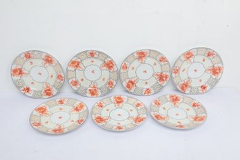 (7) Antique Eamay Bavaria Porcelain 11' Plates - Burnt Orange Floral Monochrome & Gold Gilt