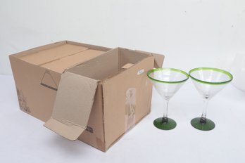 6 New 24oz Acopa Tableware Green Trim Martini Glasses