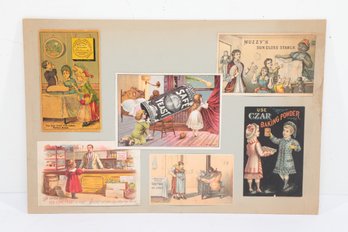 Victorian Trade Card Collage Yeast And Baking Powder Advertising Chromolithographs 19th Century Mounted Sheet