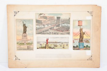 Statue Of Liberty Brooklyn Bridge Jacobs Oil Singer Sewing 19th Century Chromolithograph Advertising Collage