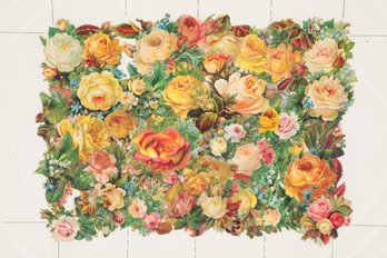 Victorian Floral Collage Old-time Roses Chromolithograph Proof Sheet Yellow Rose Design Ephemera Brilliant Chr