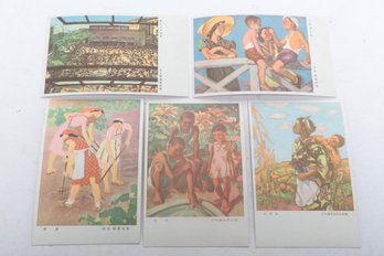 MIYAWAKI, Haru ~ Japanese Artist.  Vintage Japanese Postcards: Set Of 5 Colorful Art Cards Divided Back