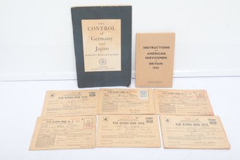 World History: WWII Home Front & Military Lot Including War Ration Books & Brookings Institution Study, 1942