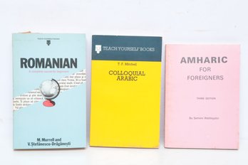 Language Learning Lot: Romanian, Colloquial Arabic, And Amharic For Foreigners, 3 Softcover Volumes