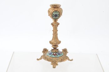 Antique 19th C French Candle Holder Made Of Gilt Bronze With Enamel Detailing