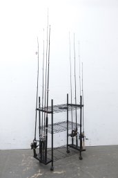 Rolling Fishing Rod Storage Cart: Room For 12 Rods - Reels & Rods Included