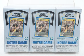 (3) Sealed Boxes Of Notre Dame First Edition Collegiate Collection. Joe Montana