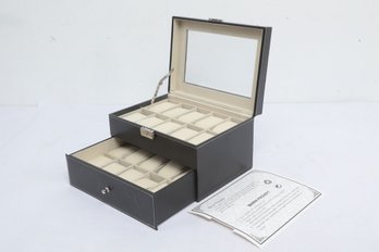 20 Slot Black Leather Watch Organizer Box