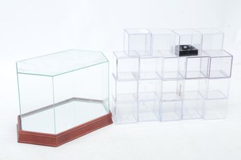 Football Display Case Plus 20 Baseball Cubes All Lightly Used.