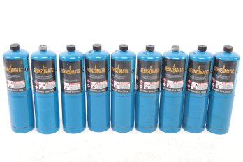Lot Of 9 BernzOmatic 14.1 Oz Propane Gas Cylinder