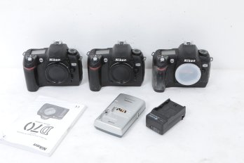 Group Of 3 NIKON D70 Digital SLR Cameras - 3 Batteries And 2 Chargers Included