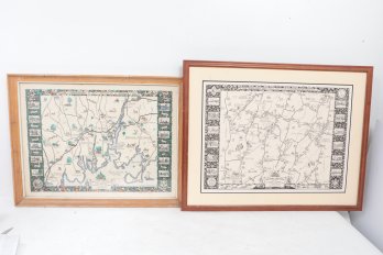 Pair Of Vintage Greenwich CT Prints Of Old Maps
