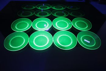 Uranium Glass Salad Plates Set Of 8 In Very Good , Lightly Used Condition !