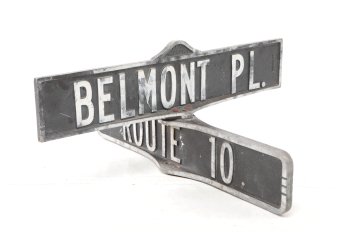 Vintage Cast Iron Street Sign 'Belmont St. & Route 10'
