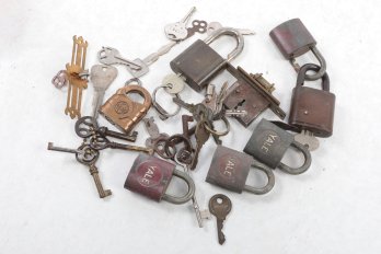 Lot Of Vintage Keys And Pad Locks