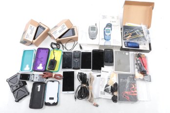 Grouping Of Ore-owned Cell Phones (Various Makes & Models) W/Cords, Cases & Accessories