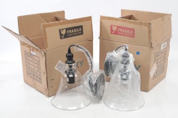 2 New Claxy Pendulum Light Fixtures W/Clear Glass & Black Chain (B976DU-A)
