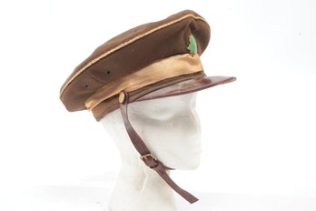 Vintage Military Hat With Tree Symbol On Front