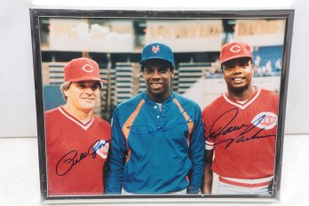 8x10 Color Photo Signed By Pete Rose, Dwight Goodin & Barry Larkin W/COA