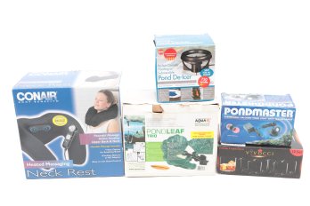 Lot With Heated Neck Messager Pond Deicer & Lights Glasses And Pond Sprayer.