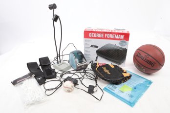 George Forman Grill New In Box Spalding Basketball & Adult Baseball Glove Label Printer Net Plus