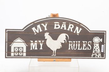 'MY BARN MY RULES' Sign With Rooster, Windmill & Barn