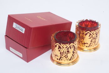 Pair Of Camerlane 24 Kt. Gold Finish Christmas Nativity Votive Candle Holders