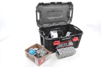 Lot Of Electrical Conduit Boxes In HUSKY 20 Gallon Lidded Storage Tote