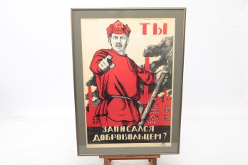 Vintage Soviet Propaganda Framed Poster Titled 'Have You Volunteered?'