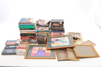 Large Lot Of Frames VHS Movies W/ Disney Books And Music Cassetts & CD's
