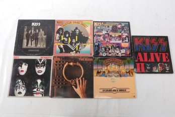 7 Original Kiss Vinyl Records: Dressed To Kill, Dynasty, Hotter Then Hell, Alive II & More