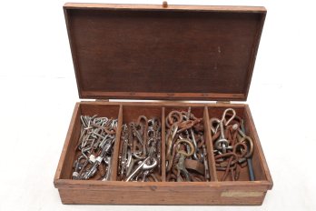Vintage Box With Eye Hooks And More, Box Measures 10x16'