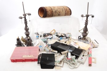 Huge Bin Of Outlet Receptacles Netgear Vintage Lamps Switch Plates Manny Still In Original Packaging.