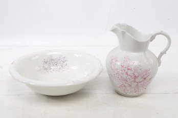 Vintage Water Picher & Bowl W/ Markings Victor China Bowl