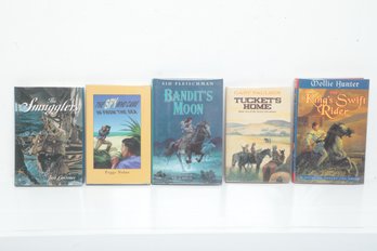 Historical & Adventure Fiction Lot Of 5, HC DJ, Paulsen, Hunter, Fleischman, Lawrence, Nolan