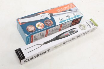 2 Items Cuisinart Temperature Fork And Brentwood Electric Carving Knife - Both New Box
