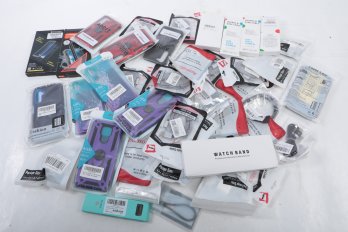 Large Lot Of Assorted Cell Phon Cases, Chargers And Accessories