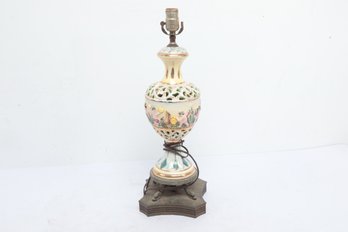 Vintage Mid-Century Ceramic Lamp W/Brass Base