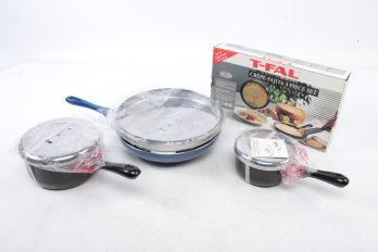 Grouping Of NEW T-FAL Cookware: 2 Pots/Pans W/Lids, CrepeFajita 3pc Set & New Wok