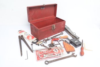 Vintage Tool Box W/Contents: Hand Tools, Wrench, Brake Tool Kit & More