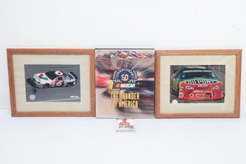 Nascar Book W/ Two Framed Signed Photographs