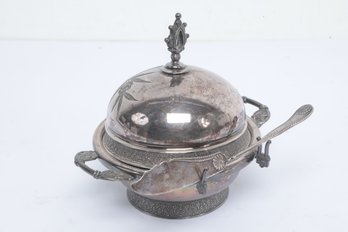Beautifully Engraved Victorian Domed Butter Dish W/ Butter Knife