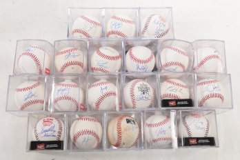 Lot Of 20 Signed Rawlings Baseballs All Minor League Players Along W/ Ball Cubes.