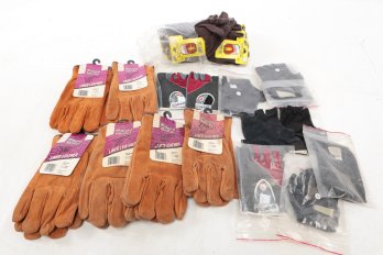 Lot Of New Work Gloves Heavy Duty Lined Leather Large & XL W/ Tags Plus Brown Jersey & Spenco Fingerless